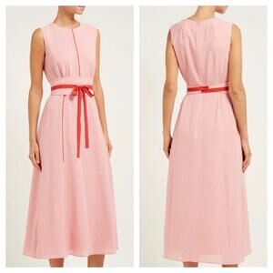 Cefinn Voile Pink Sleeveless Contrast Piping Midi Dress Size 2 Vday Girly Aline